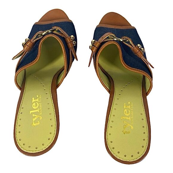 Platform Heels Size 9M | Blue Denim & Tan Slip-On | 5.5” Heel - Picture 8 of 11